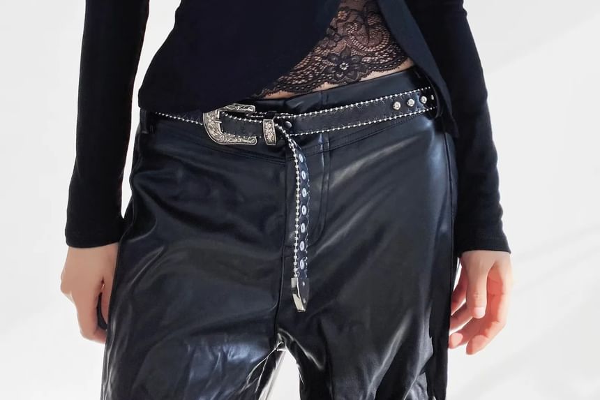 Asiris - Slim-fit crop top met lange mouwen, strikaccent en effen kantpaneel