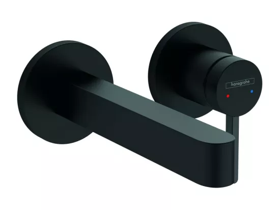 Mitigeur lavabo mural HANSGROHE Finoris 165 mm + bonde à écoulement libre Noir mat + Corps encastré
