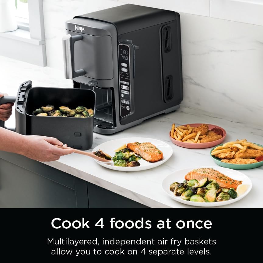 Ninja DoubleStack XL Friteuse à air intelligente avec 2 paniers, système de cuisson intelligent, technologie DoubleStack qui cuit 4 aliments à la fois, design peu encombrant, 10 litres