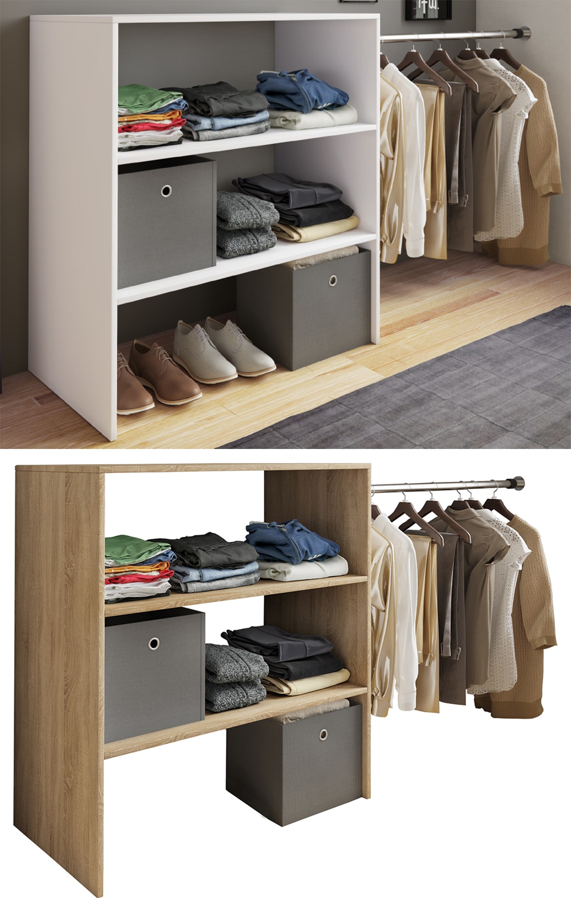 VCM Holz Offener Kleiderschrank begehbarer Kleiderregal Dachschrägen Regal Dacho ll
