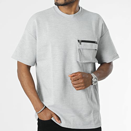 Tee Shirt Poche Large Gris Chiné
