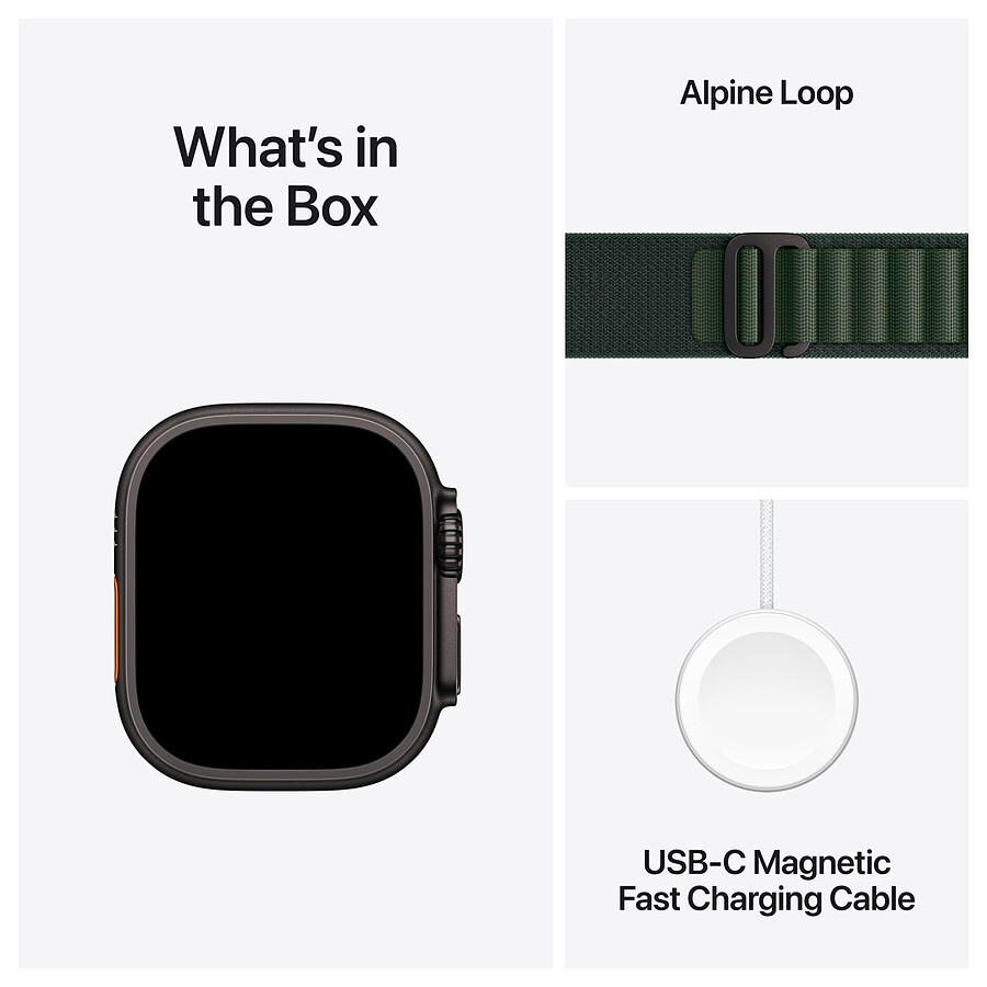 Apple Watch Ultra 2 GPS + Cellular 49 mm - Titane Noir - Bracelet Alpine Vert Foncé S