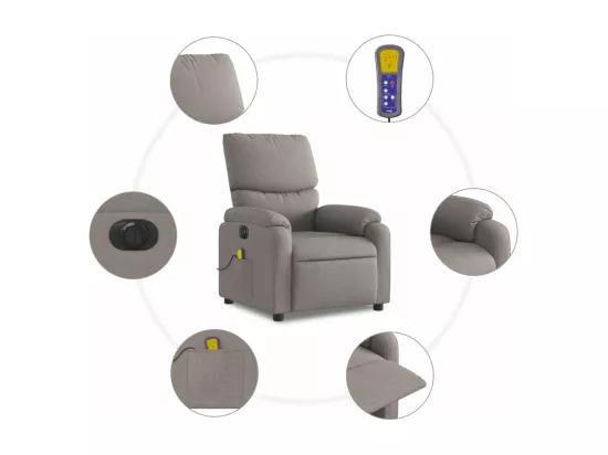 Fauteuil massant inclinable électrique Taupe Tissu