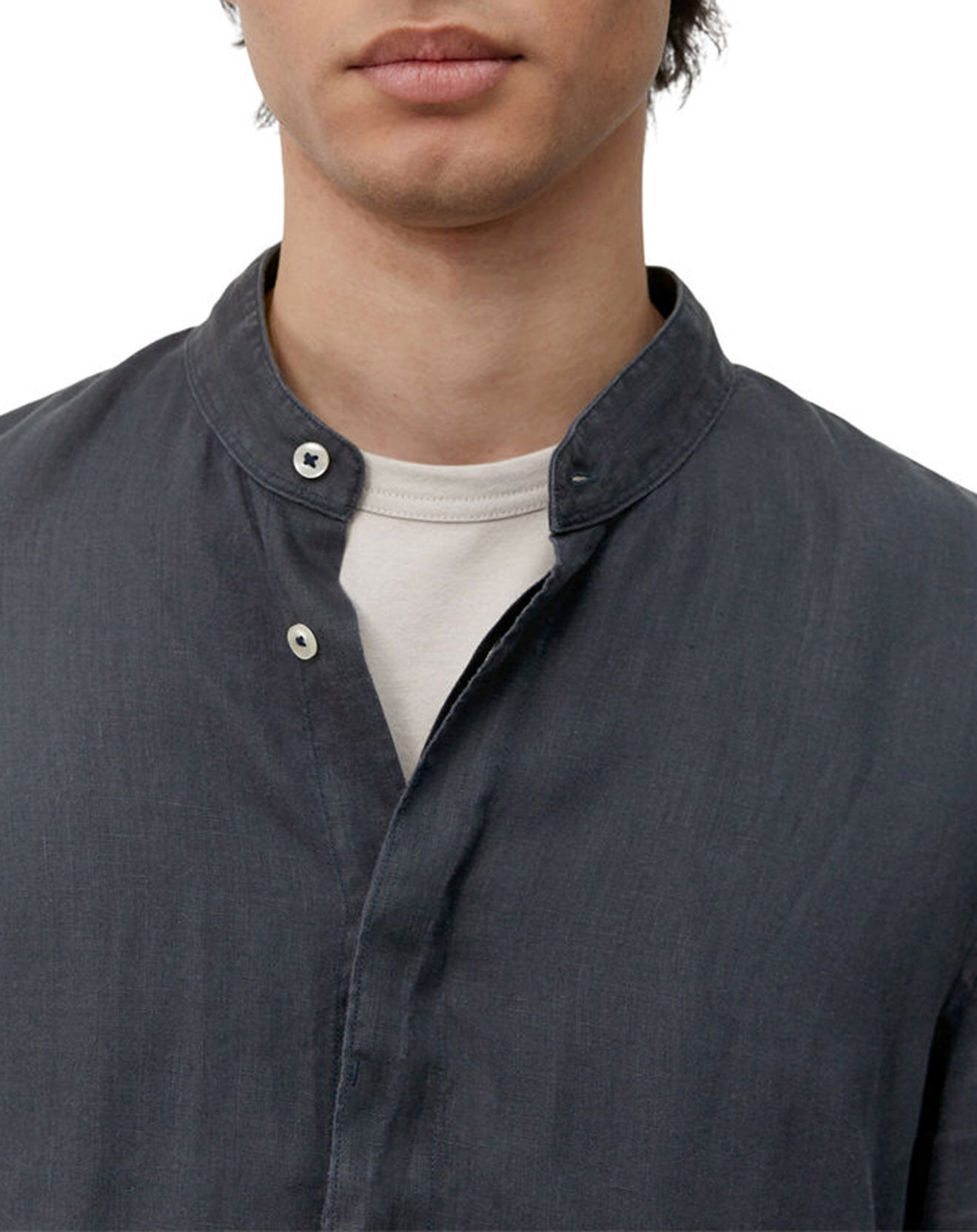 Marc O'Polo Chemise 100% Lin manches longues Mao Sf bleu marine