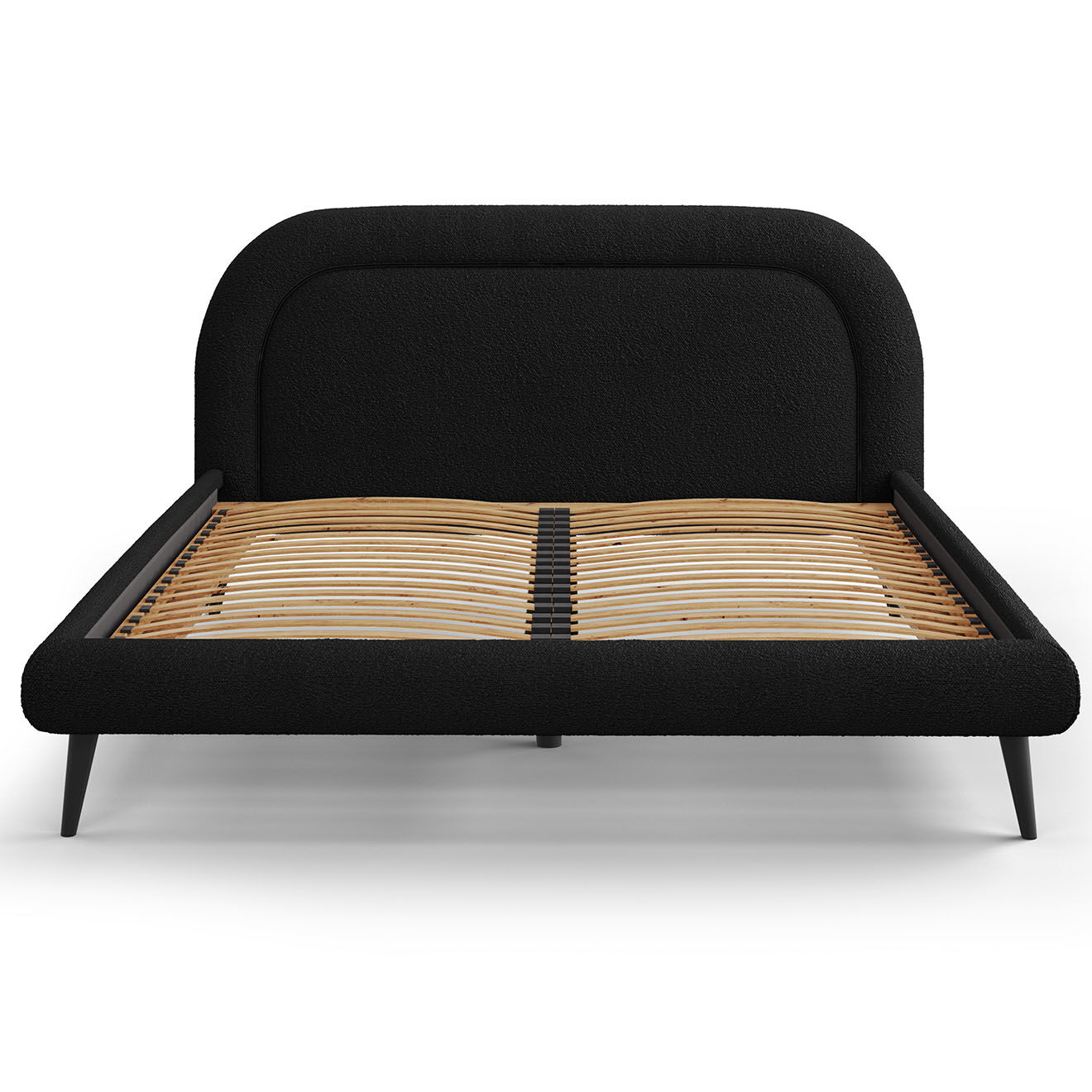 Maison Héritage Cadre avec tête de lit Maia velours bouclé noir - 140x200 cm