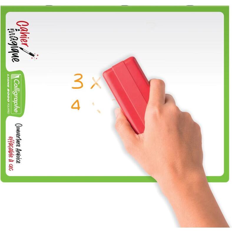 Cahier Magique 8000 POLYPRO couverture ardoise double-face effaçable piqué 17x22cm 48 pages grands carreaux (Seyès tricolore) - Vert