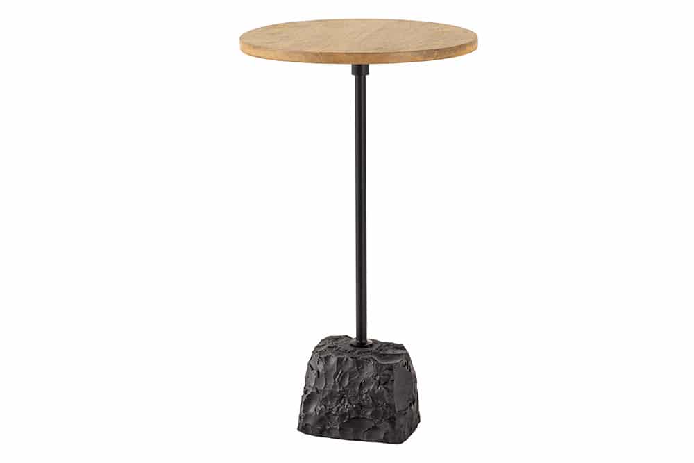 Runder Beistelltisch TRAYFUL 55cm natur Mangoholz Massivholz Marmorfuß Metall schwarz