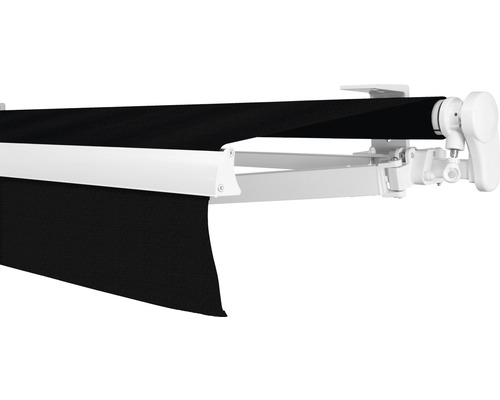 SOLUNA knikarmscherm Proof 2,5x2 Stofdesign 6028 Frame RAL 9010 Zuiver Wit Aandrijving rechts incl. slinger