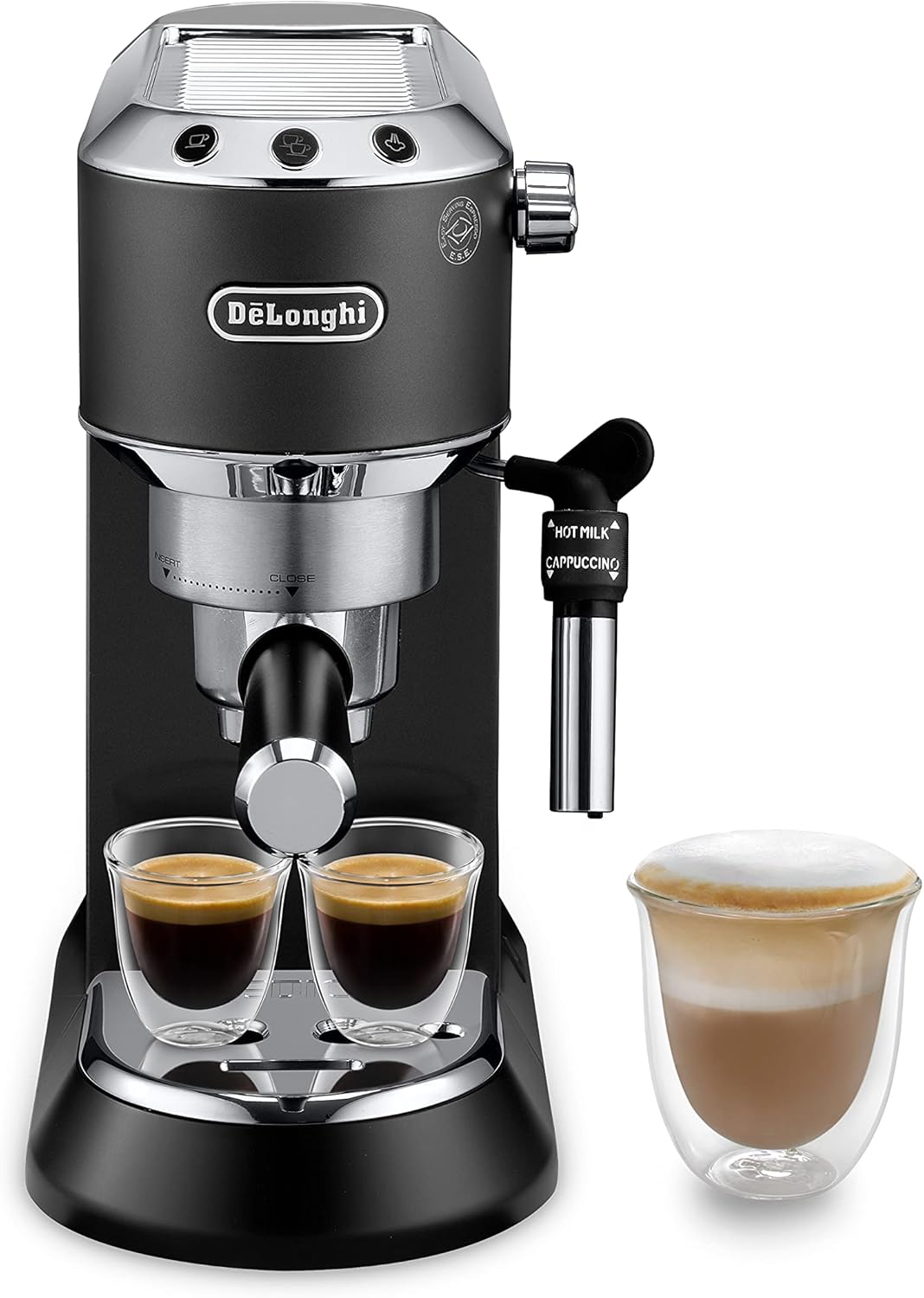 De'Longhi Dedica Style EC685.W, Machine à Café à Pompe en Acier Inoxydable Pour Café Moulu ou Dosettes, Machine à Espresso et Cappuccino, Réservoir de 1,3L, Système Anti-goutte, Blanc