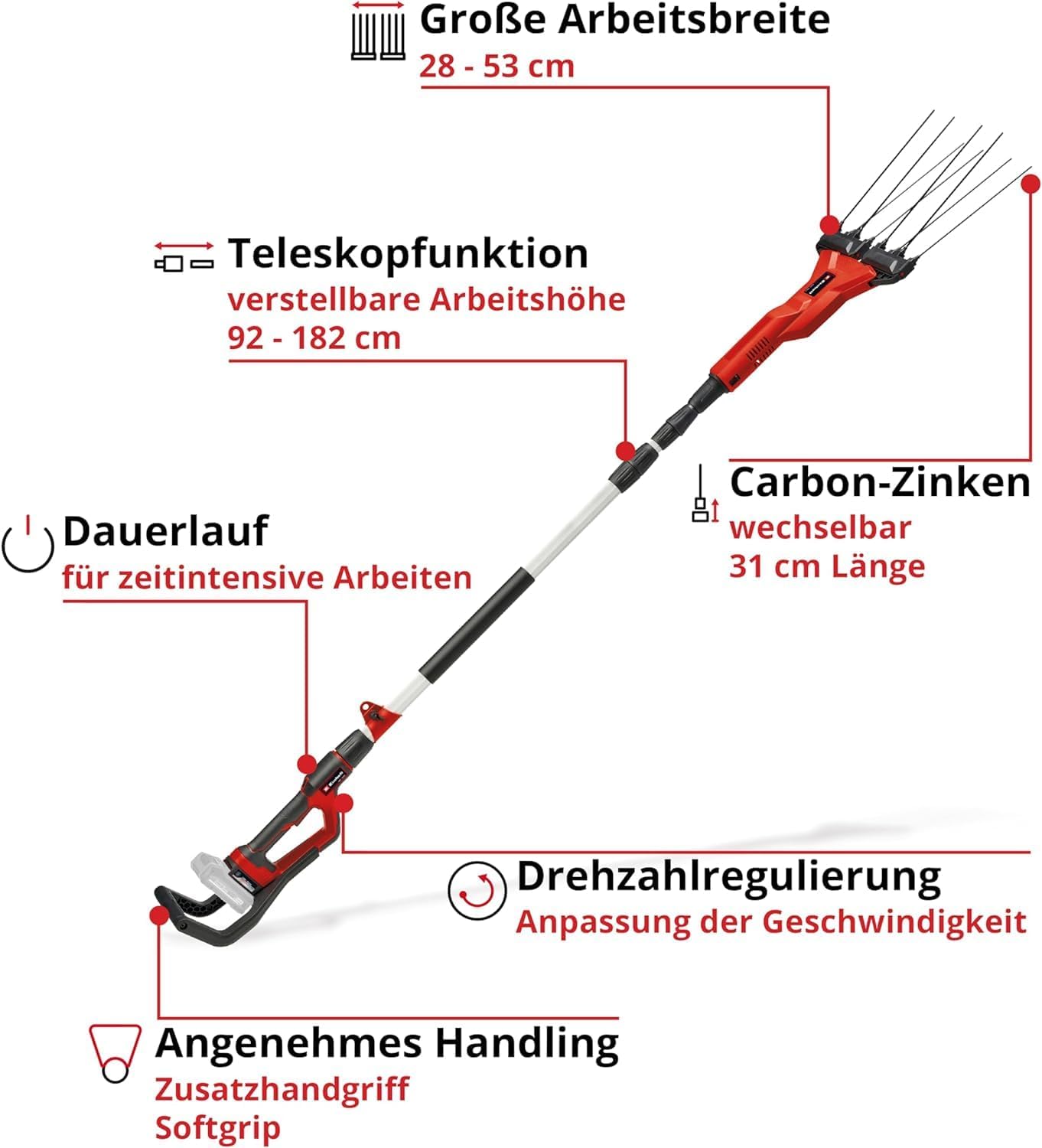 Einhell Akku-Olivenrüttler/Obsternter GE-FS 18/53 Li-Solo Power X-Change (18 V, 53 cm Arbeitsbreite, 310 cm Gesamtlänge, teleskopierbar, wechselbare Zinken, ohne Akku)