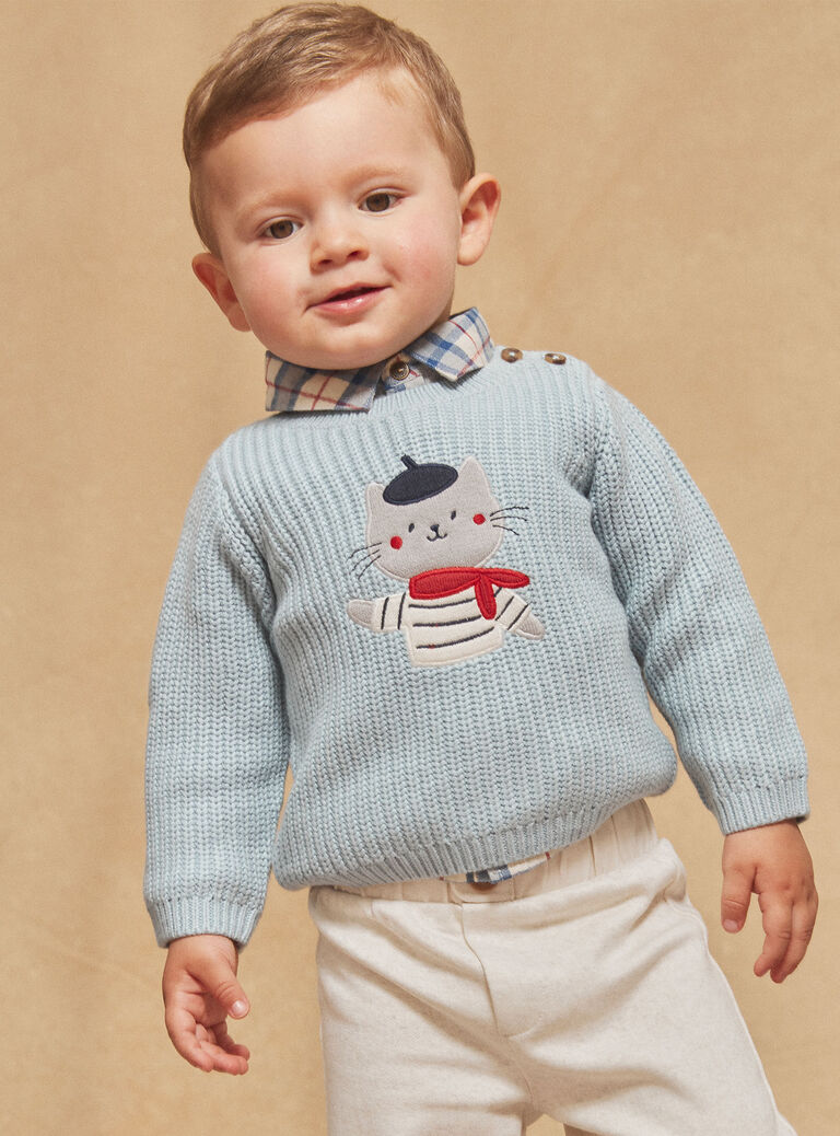 Pull bleu-gris en tricot