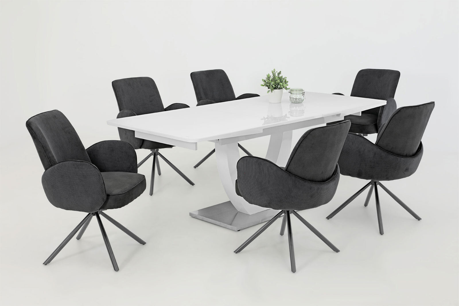 Tisch Maria Weißglasplatte / Gestell Hochglanz Weiß 160(200) x 90 cm