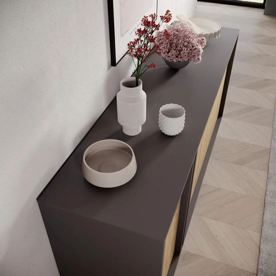 Meubella - Antigo - Dressoir - Eiken/Antraciet - 163x43x87 cm