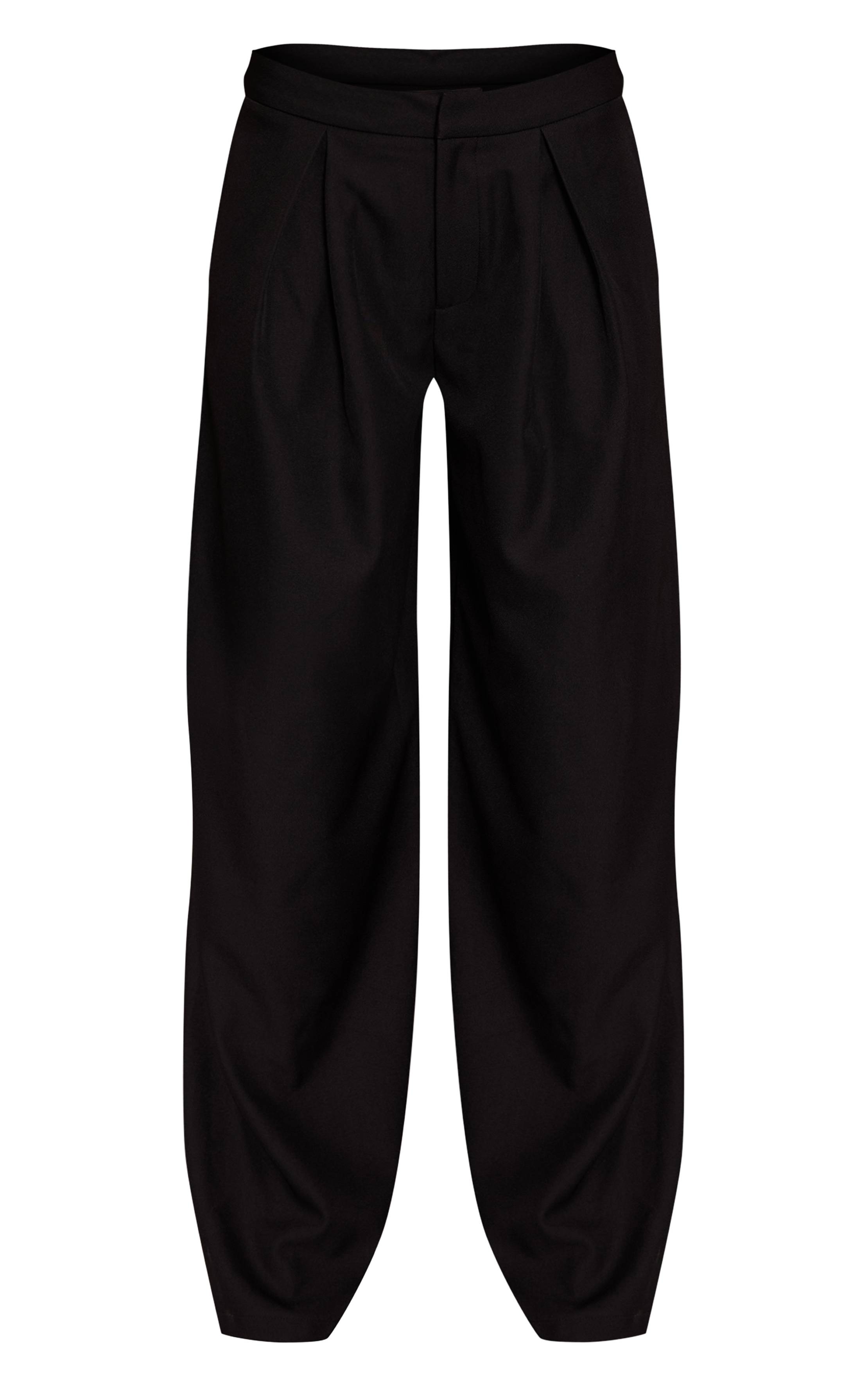 Noir Pantalon Large Taille Mi-haute Tissé Ajusté