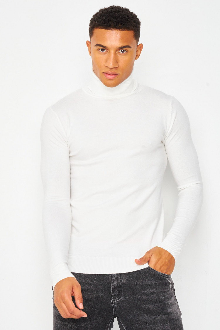 Pull col roulé blanc uni