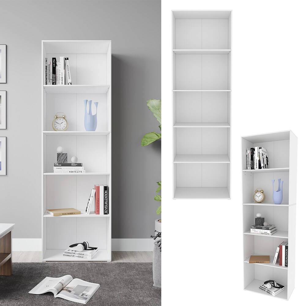 Vicco Bücherregal Bob, 190 x 60 cm, Weiß, Wohnzimmer Standregal mit 5 Fächern