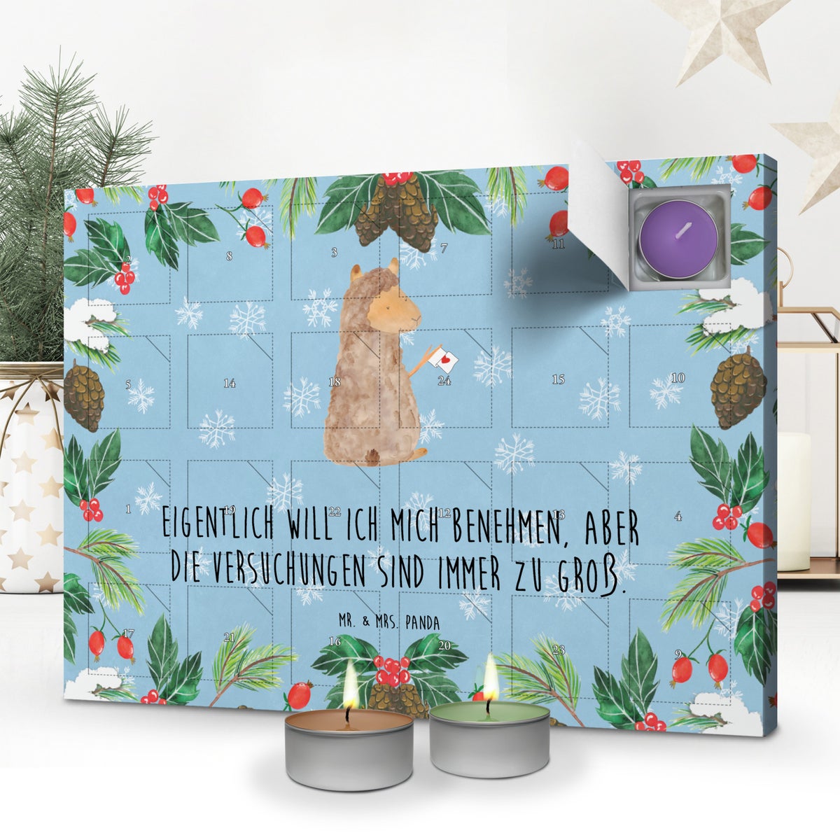 Mr. & Mrs. Panda Geurkaars Adventskalender Alpaca Vlag - Pastelblauw