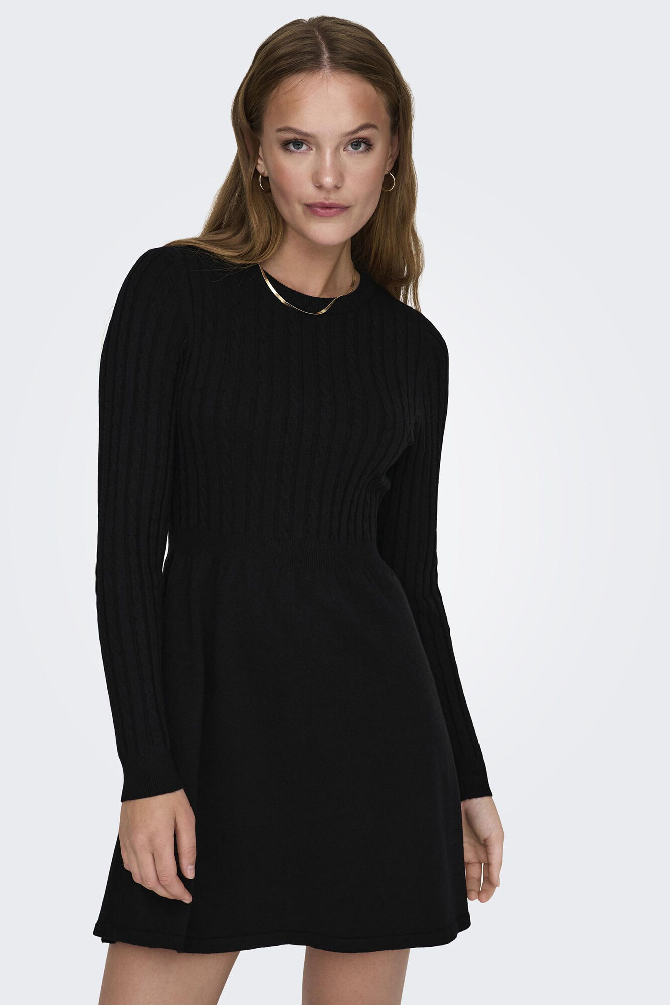 Vestido curto de malha com saia evasê