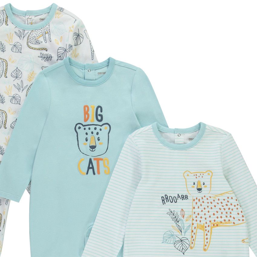 Lot de 3 dors-bien motifs félins pour bébé garçon avec ouvertures différentes selon l'âge - Bleu