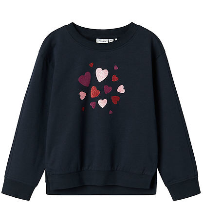 Name It Sweatshirt - NmfBiliva - Dark Sapphire m. Glitzerherzen