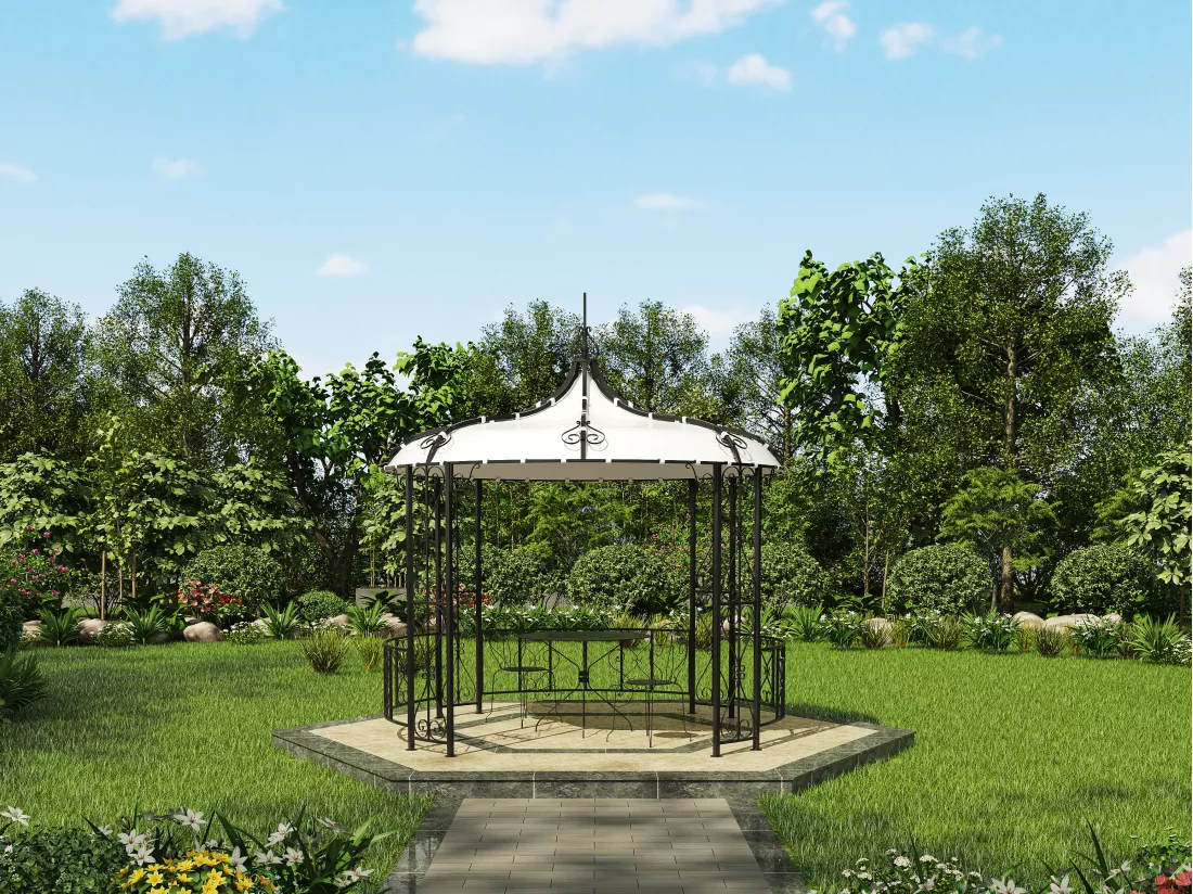 Kiosque de jardin en métal façon fer forgé D300 x H305 cm - Noir - TILCARA