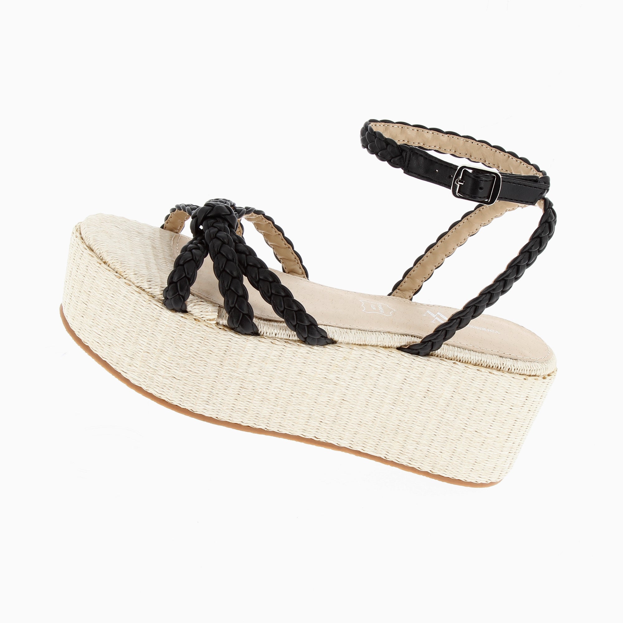 Sandales à talon, Compensées-Sandales à plateforme et brides tressées Catalina noires