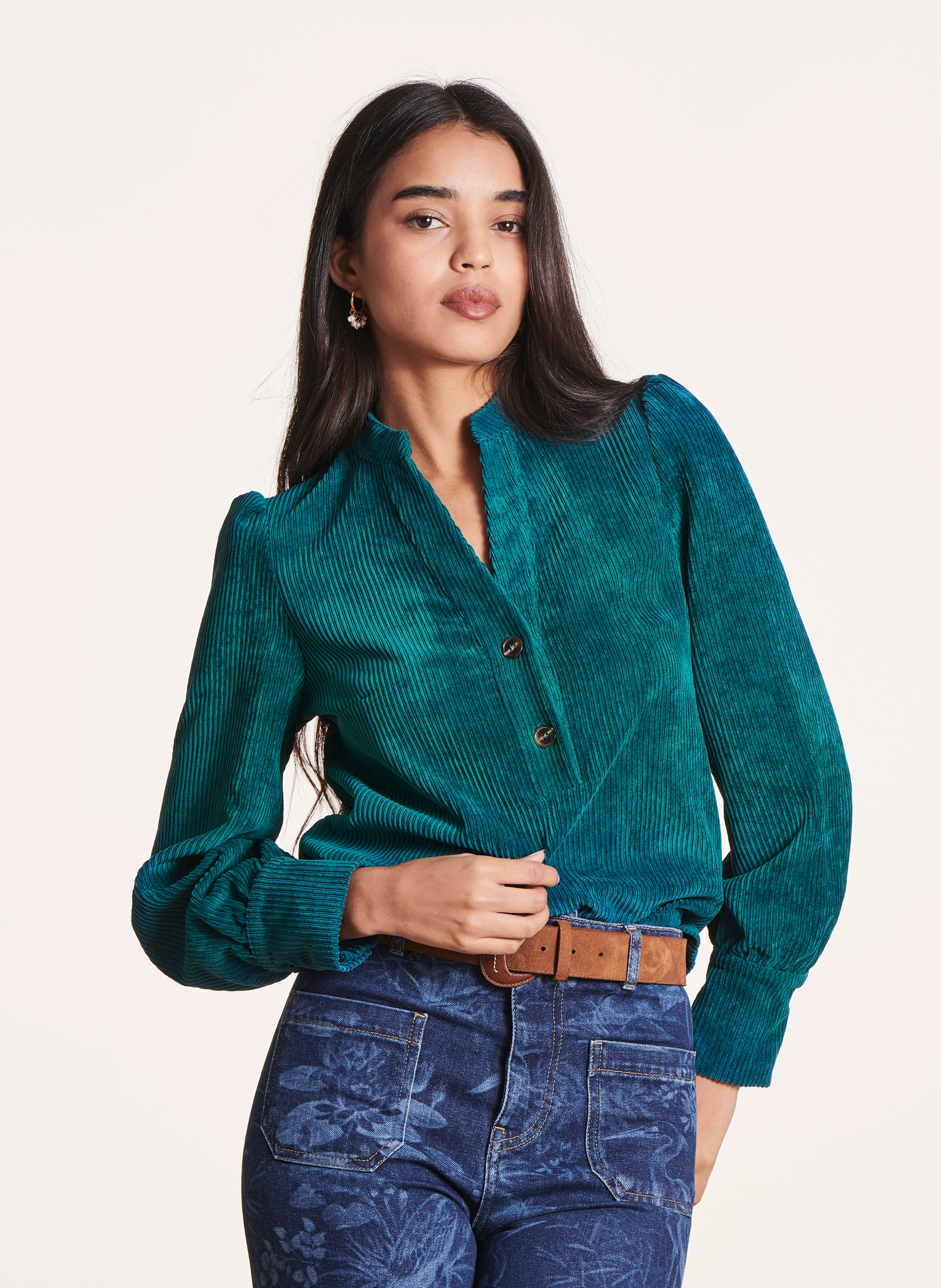 Chemise col tunisien| Bleu