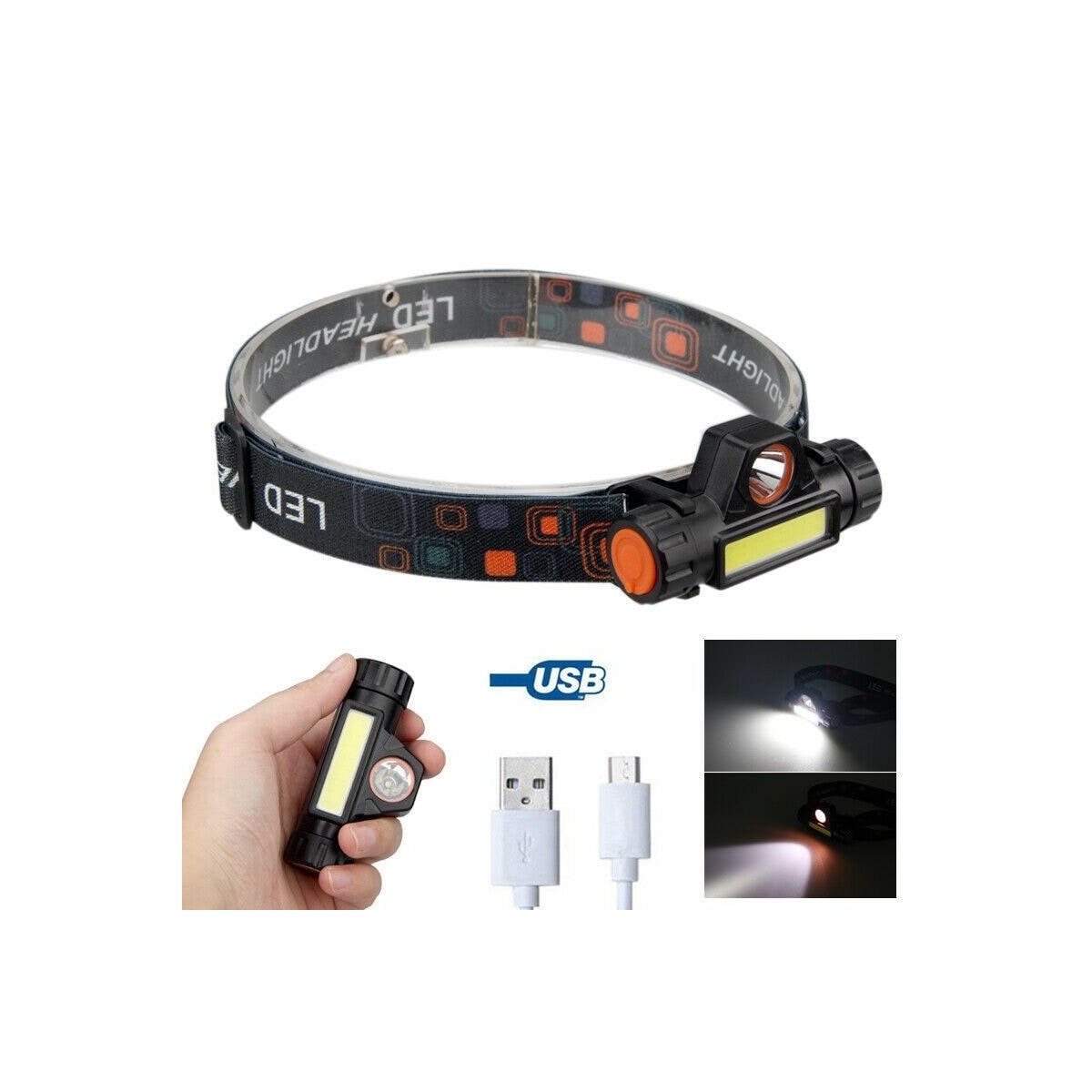 Oppladbar hodelykt 1xQ5+1xCOB