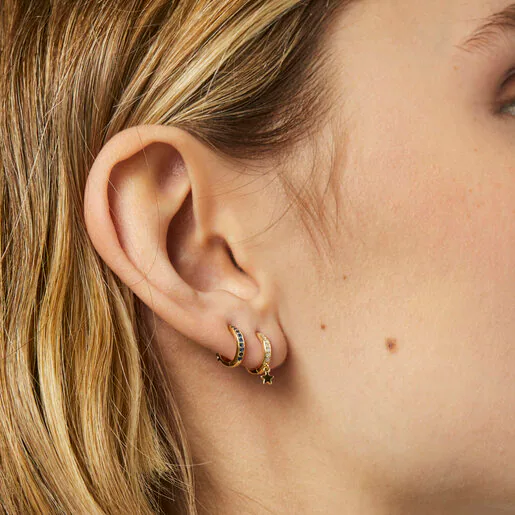 Pendiente aro de ouro, zafiro rosa e diamantes TOUS Basics
