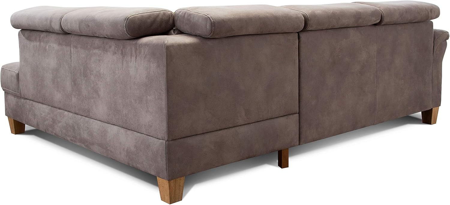 Cavadore Ecksofa Ammerland mit Ottomane rechts / Federkern-Sofa im Landhausstil mit verstellbaren Kopfstützen / 245 x 84 x 194 / Lederoptik hellbraun