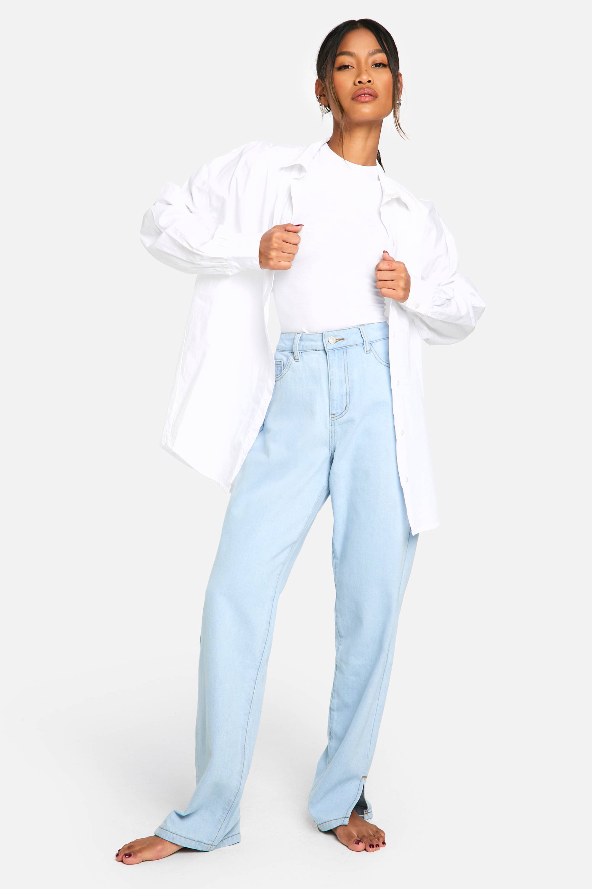 boohoo Jeans droits taille haute à ourlet fendu Boohoo Basics