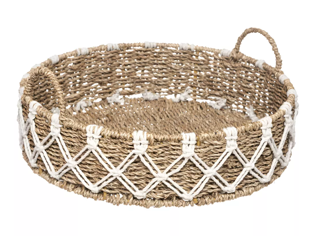 Plateau en Macramé Coton et Roseau naturel D 38.5 cm
