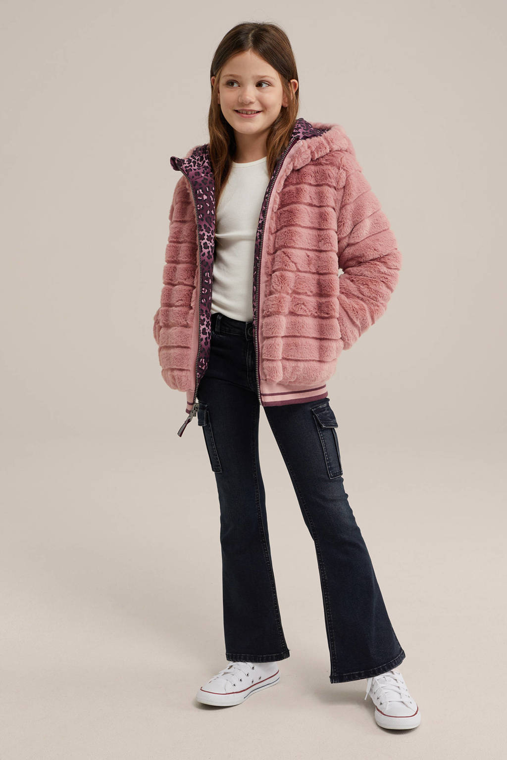 WE Fashion imitatiebont jas met panterprint roze