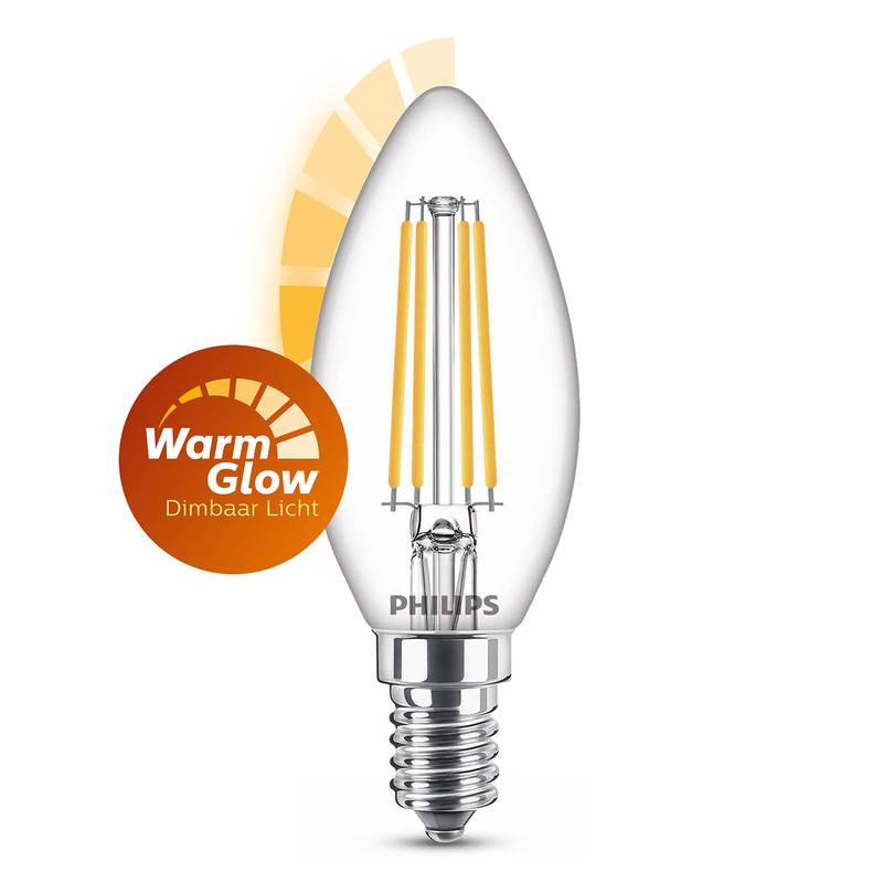 Philips LED lamp kaars transparant E14 3.4W 2200K-2700K Dimbaar