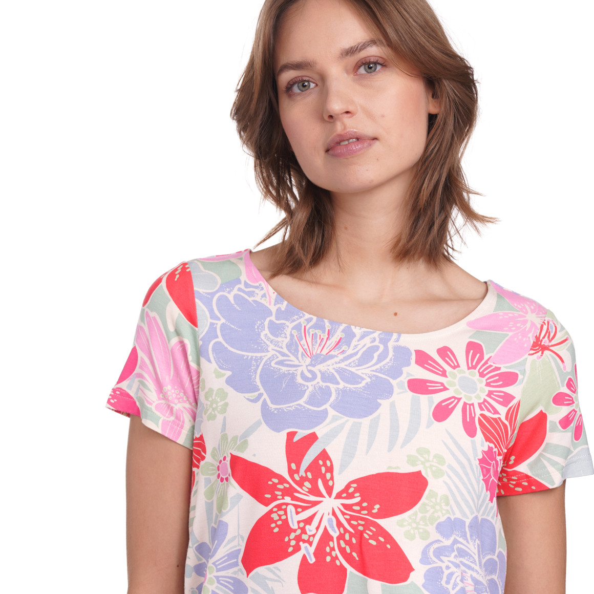 Gina Damen T-Shirt mit Blumen-Print creme / bunt