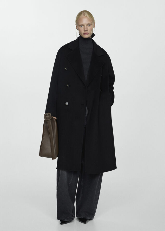 MANGO Handmade oversized wool coat Black