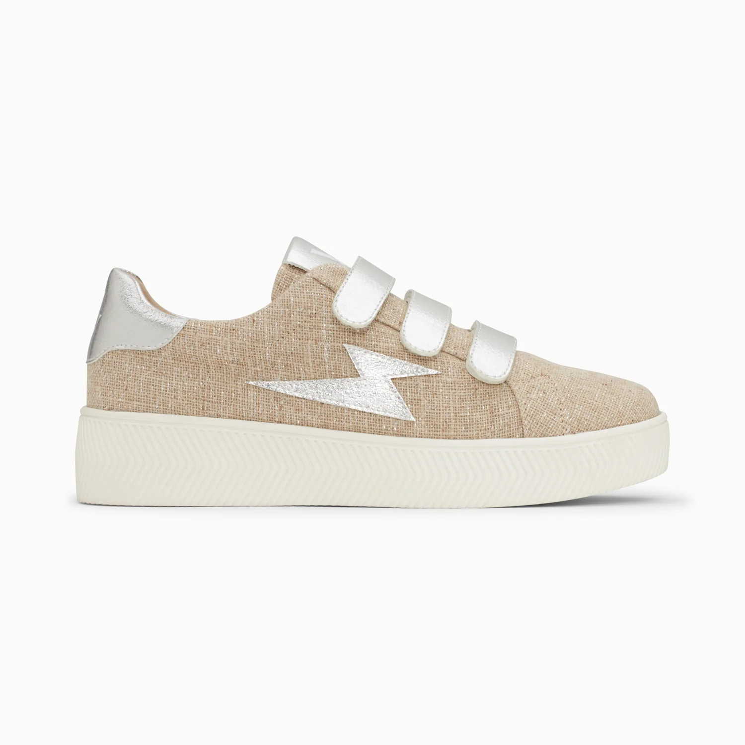 Sneakers-Baskets éclair Wissem beige et argent à scratchs
