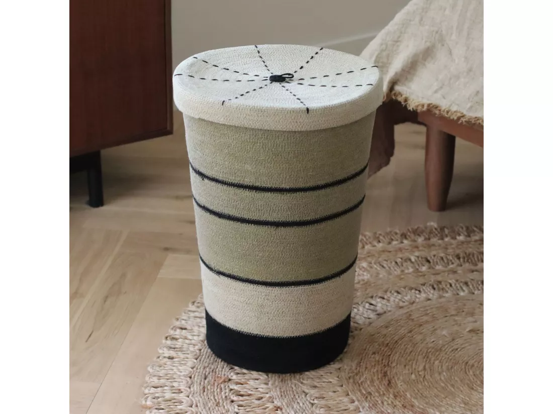Now's Home - Panier A Linge En Jonc De Mer Naturel Et Noir 38xh57cm Grenada