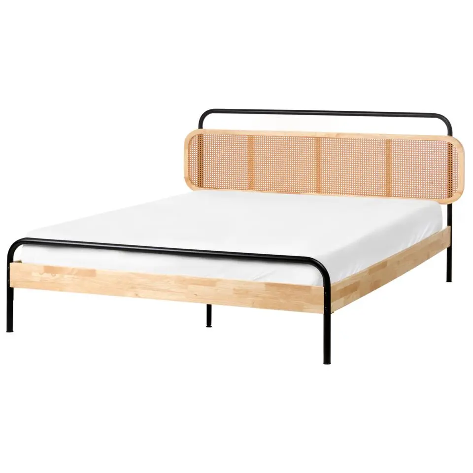 BOUSSICOURT - Tweepersoonsbed - Lichtbruin - 160 x 200 cm - Rubberhout