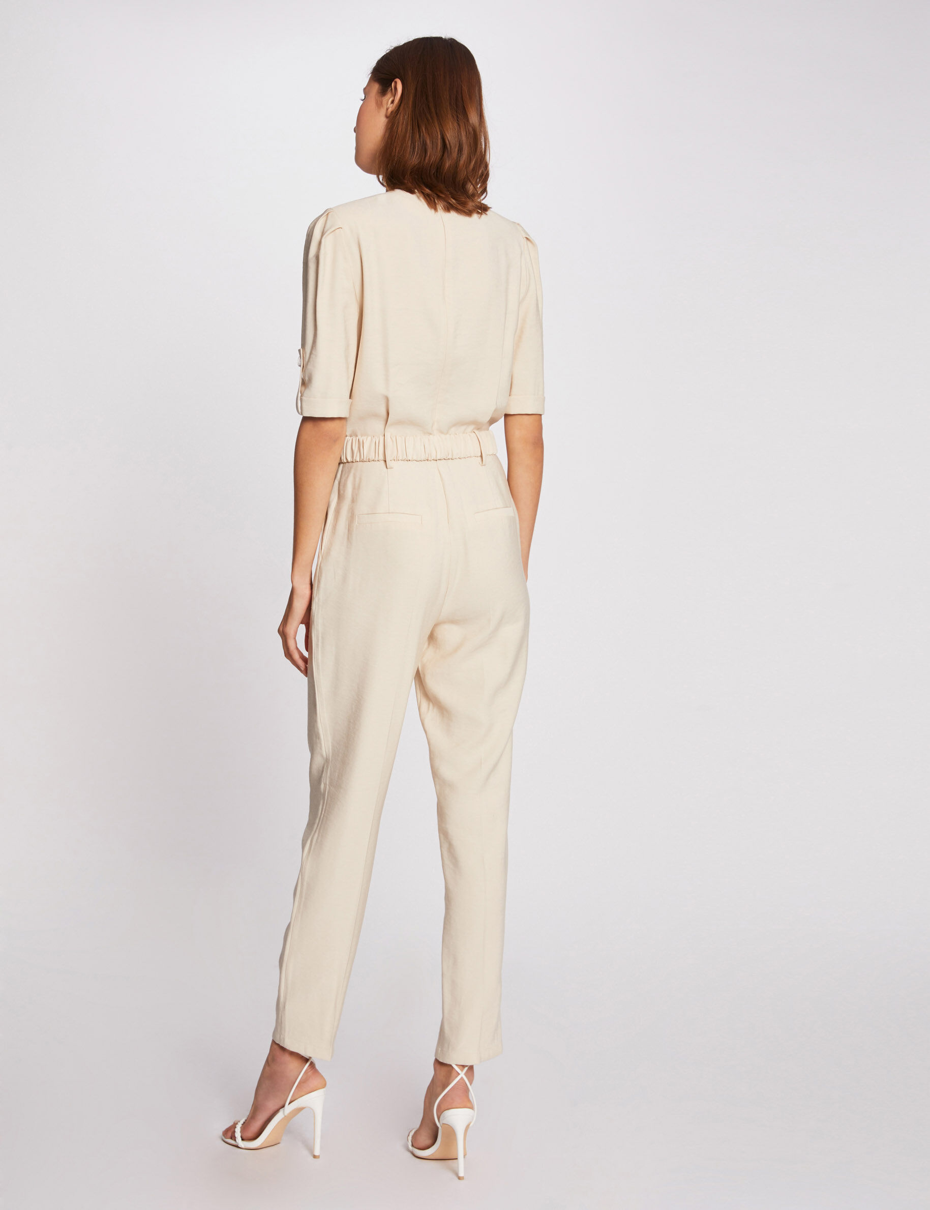 Combinaison droite avec ceinture beige femme - beige