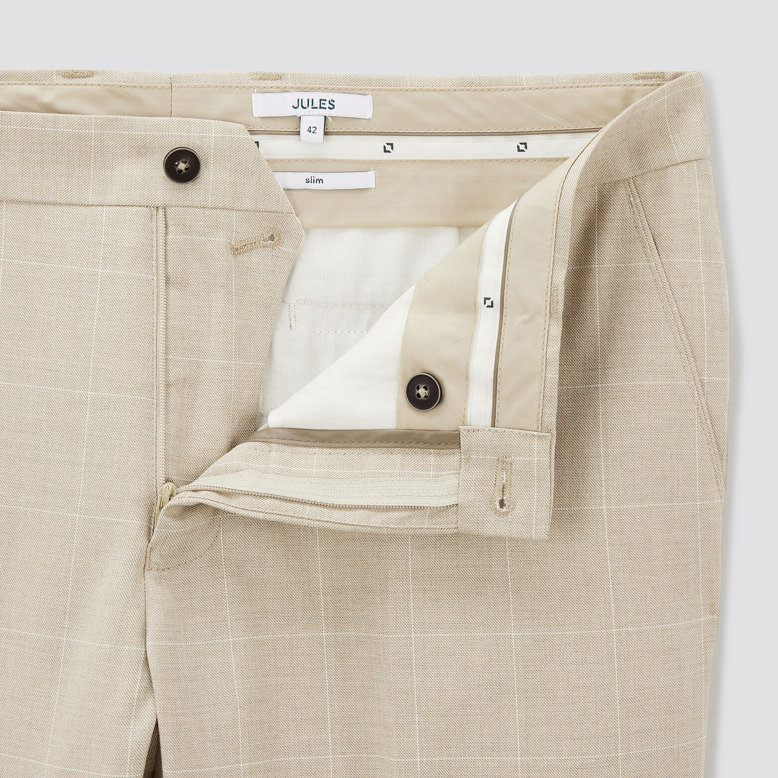 Pantalon de costume slim à carreaux Beige