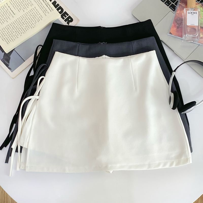 Iasia - Hoge taille effen strik mini A-lijn rok