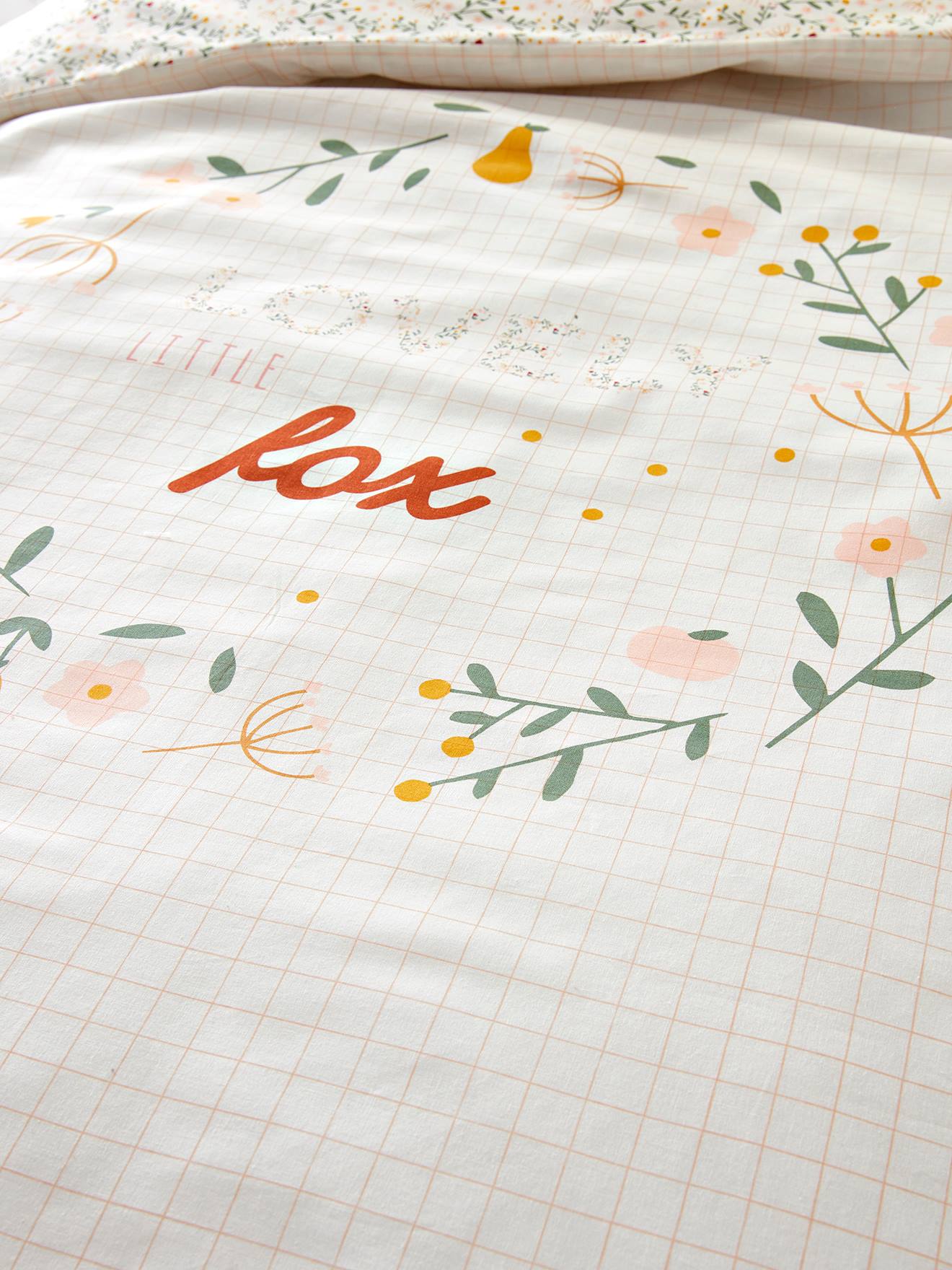 Capa de edredom para bebê Fleurettes, branca clara lisa com estampas.