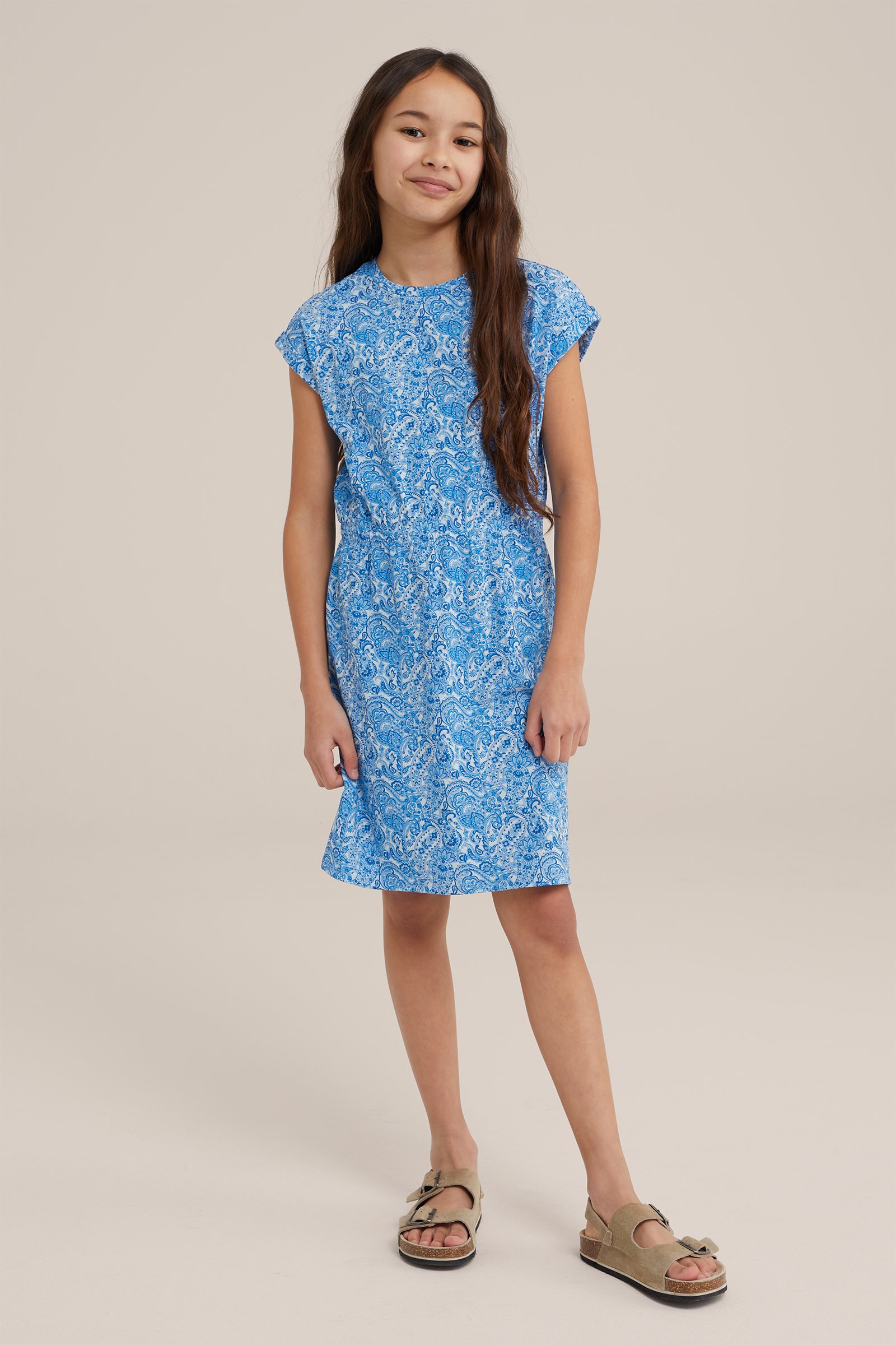 Meisjes jurk met dessin WE Fashion Blauw