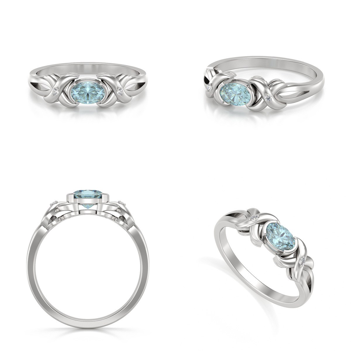 Bague ADEN Or 585 Blanc Aigue-Marine et diamants 1.966grs