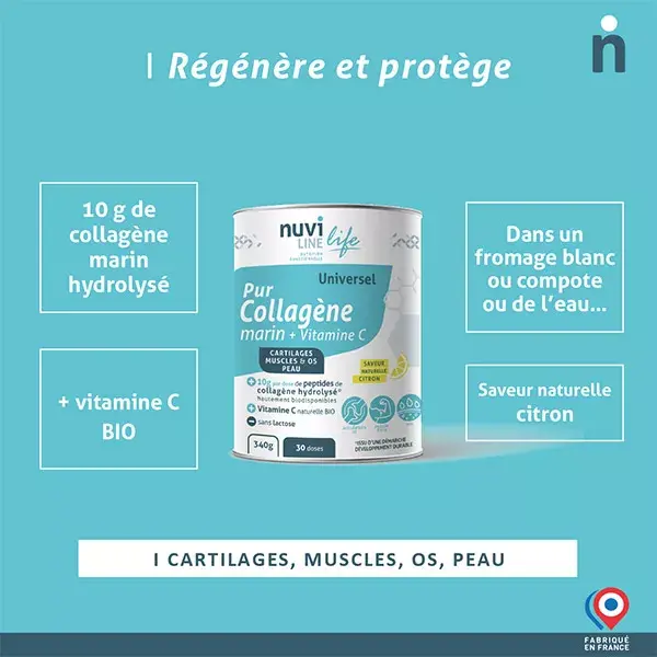 Nuviline Pure-C Colágeno Marinho Orgânico com Vitamina C Sabor Limão 340g