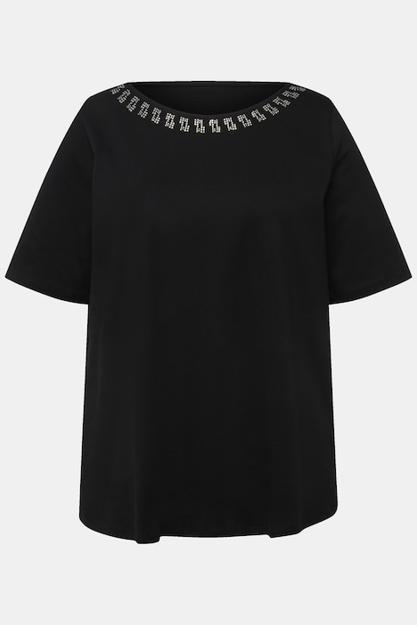 T-Shirt, Ziersteine, A-Linie, Rundhals, Halbarm