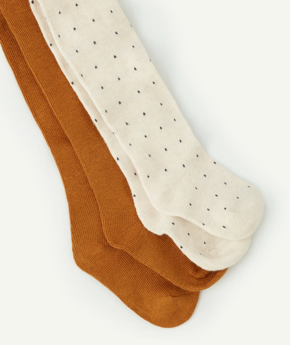 LOT DE 2 COLLANTS TRICOT BÉBÉ FILLE MOUTARDE ET ÉCRU À POIS