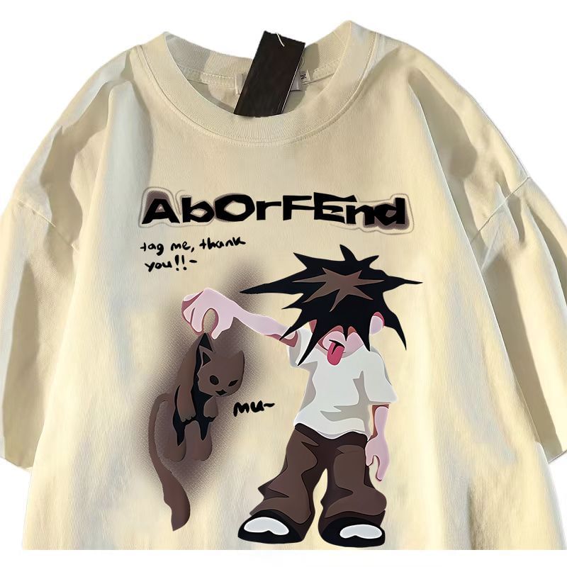 Bay Go Mall - T-shirt met korte mouwen, ronde hals en cartoonprint