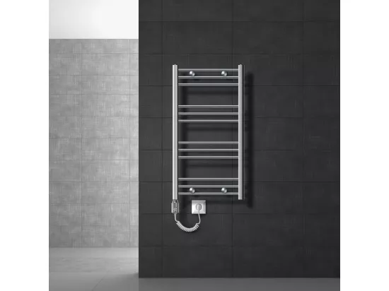 Radiateur de salle de bain électrique 600W, 500 x 800 mm, chrome, droit avec raccordement